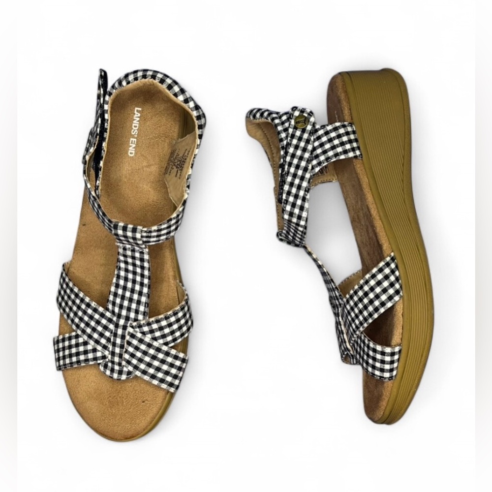 NEW Lands' End Women's Comfort Adjustable Gingham Sandals - Megan Gingham Style